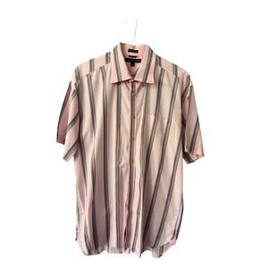 Tommy Hilfiger Men’s XL Short-Sleeve Dress Shirt – Pink Multicolor Stripe Cotton